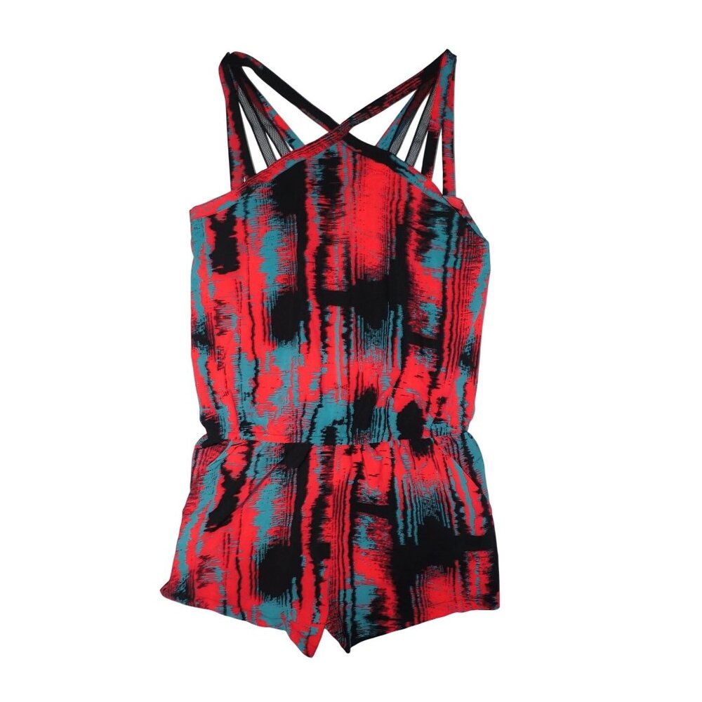 Fabletics Heat Wave Liza Womens Romper Jumper Size L Pockets Back Zip Watercolor